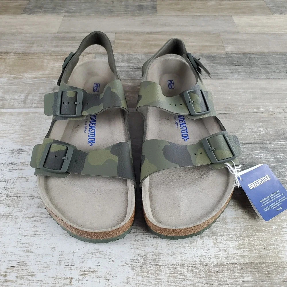 Birkenstock Milano Soft Mens Sandals Sz 13 Camouflage Green Footbed Birko-Flor